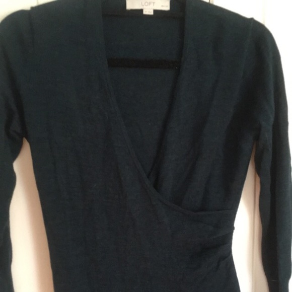 Dark teal merino wool blend LOFT sweater dress - Picture 2 of 4